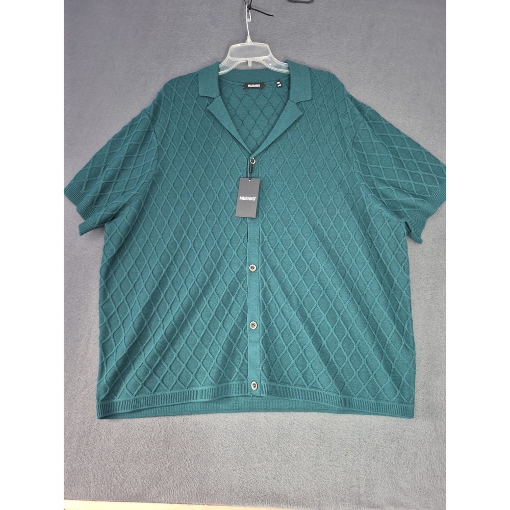 Murano Mens 3XB Diamond Texture Knit Polo Shirt Sweater Preppy Green NWT